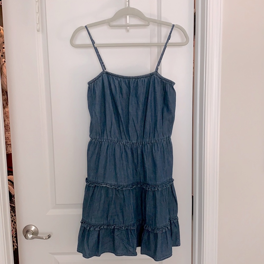 EXPRESS | Denim Square Neck Tiered Mini Dress